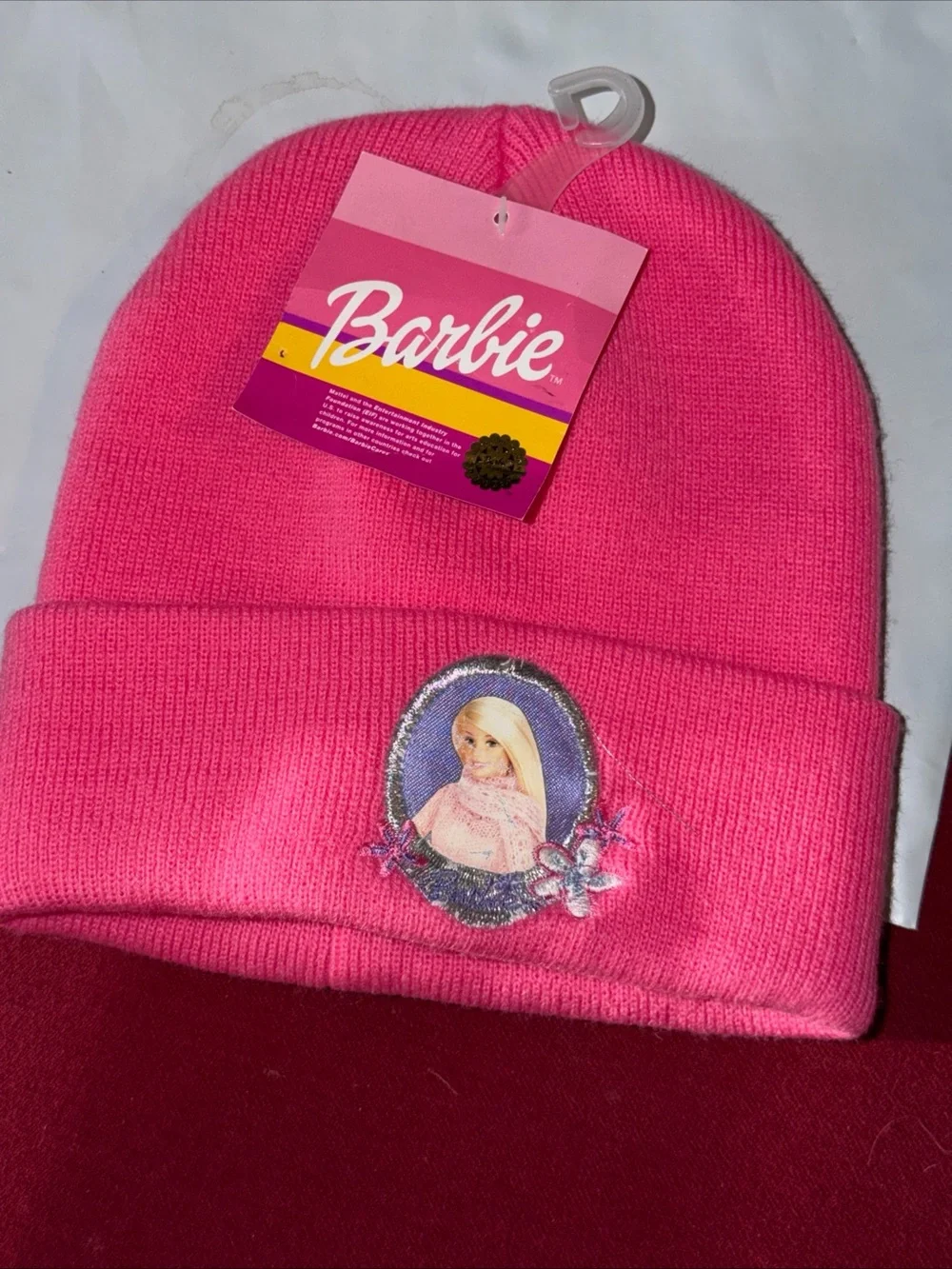 NEW PINK Barbie Beanie HAT Barbie doll Embroided On Front Acrylic One size Girls